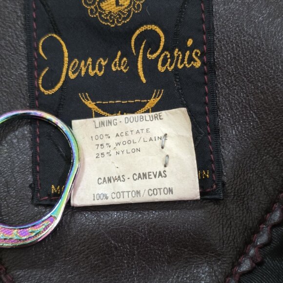 VTG Jeno De Paris Leather Coat Mens 40 Brown Mid Length LS Lined Buttons FLAW - Picture 11 of 16